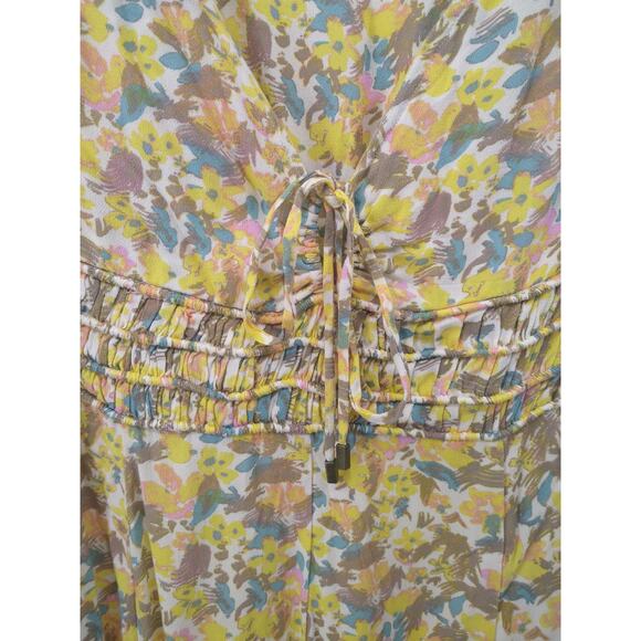 Free People Forget Me Not Mini Dress 8 Floral Ruched Short Sleeve Ivory Combo - Picture 8 of 15